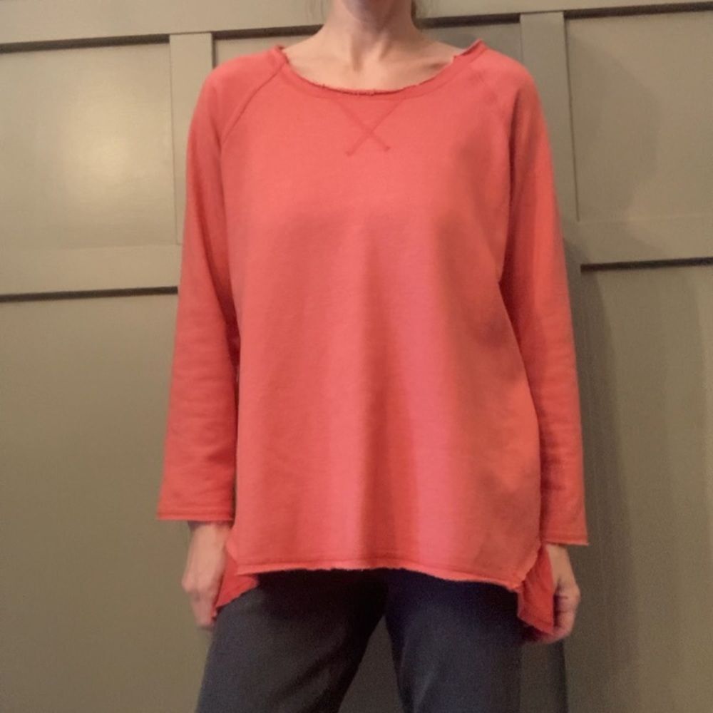 SOFT Surroundings Layered Back Panel Crew Neck Pullover Sweatshirt Top Coral PM
